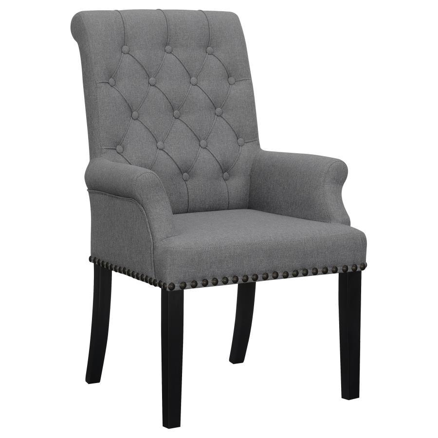 Alana - Upholstered Tufted Arm Chair With Nailhead Trim - Grey / Rustic Espresso