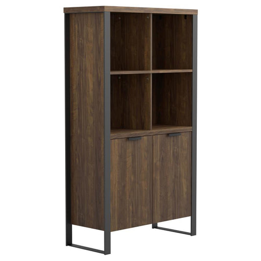 Pattinson - 2-Door Rectangular Bookcase - Aged Walnut and Gunmetal