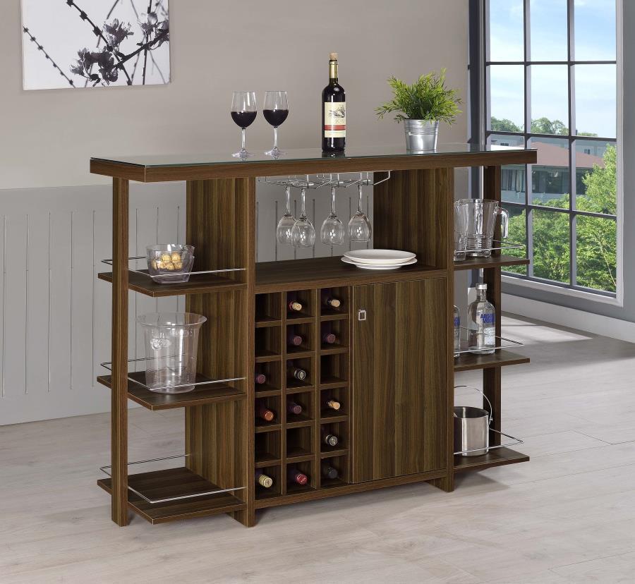 Evelio - Bar Unit With Wine Bottle Storage - Walnut
