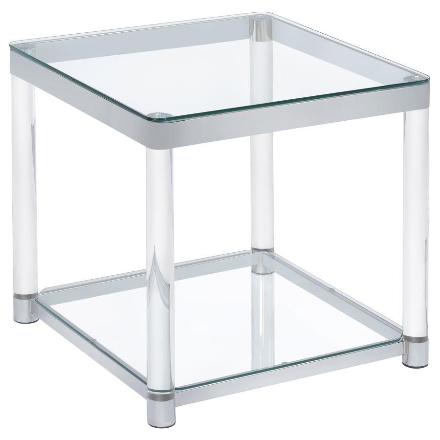 Anne - End Table With Lower Shelf - Chrome and Clear