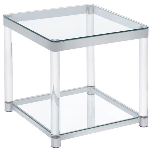 Anne - End Table With Lower Shelf - Chrome and Clear