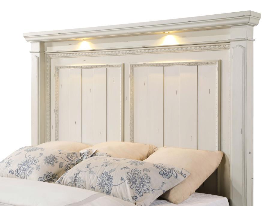 Evelyn - Queen Panel Bed With Headboard Lighting - Antique White