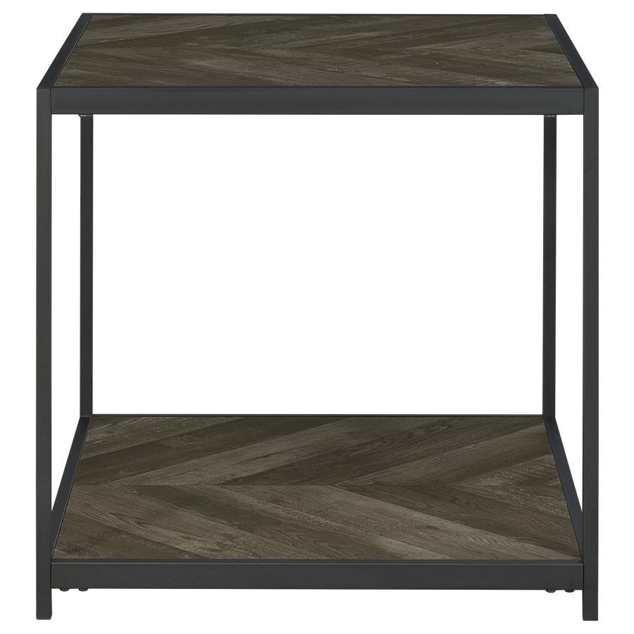 Beckley - Chevron End Table - Rustic Grey Herringbone