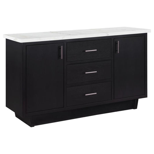 Sherry - 3-Drawer Marble Top Dining Sideboard Server - White and Rustic Espresso