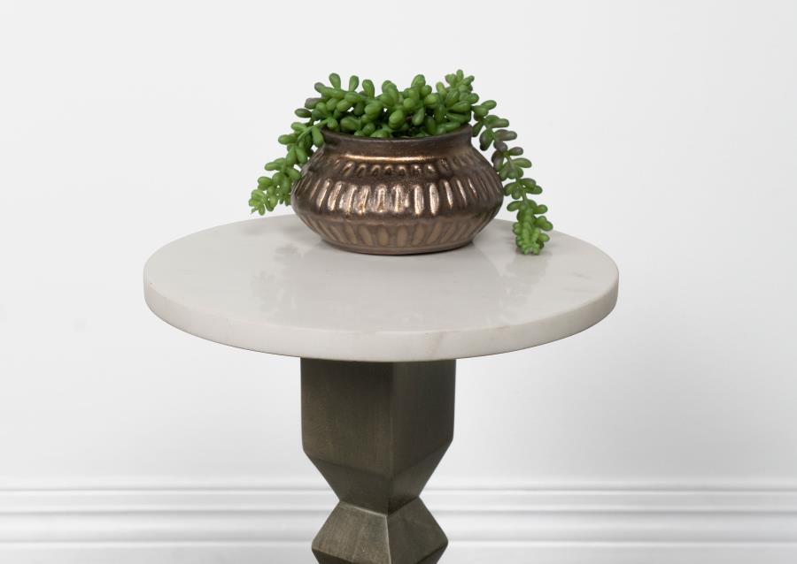 Colette - Round Marble Top Side Table - White and Dark Grey