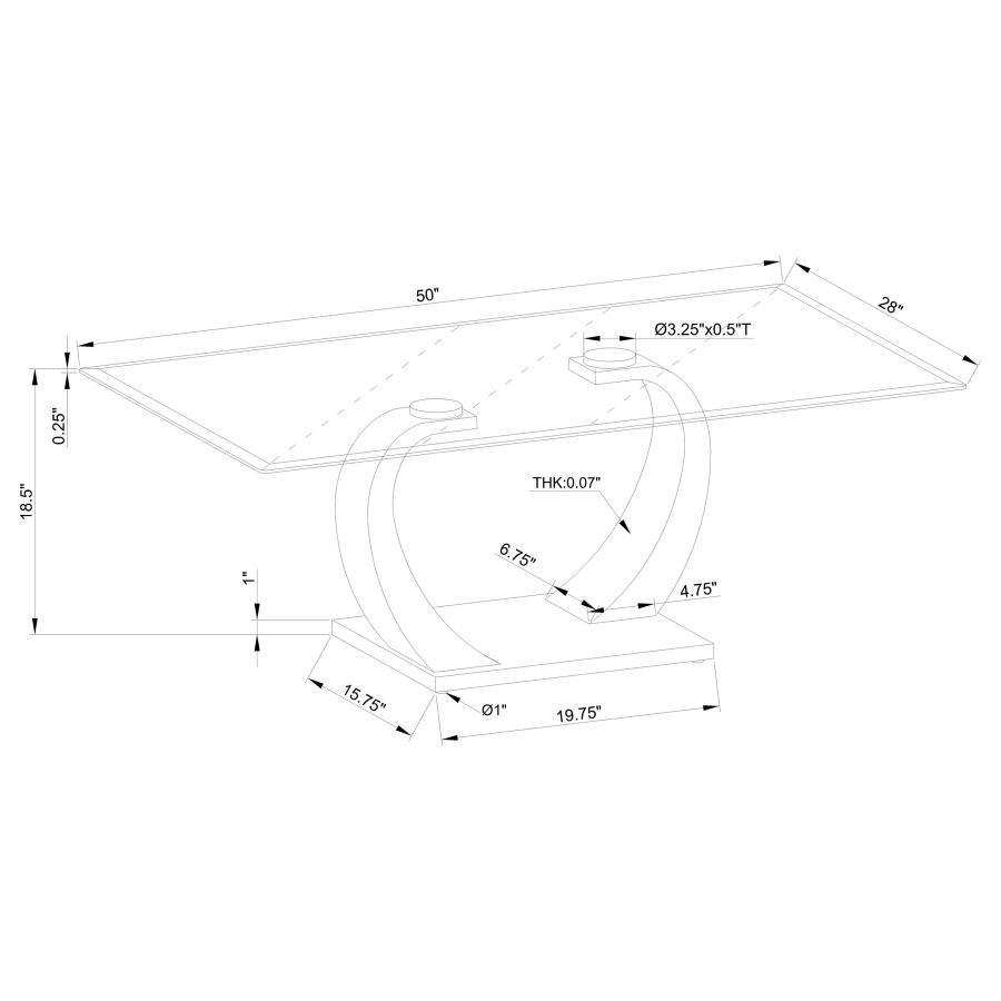 Pruitt - Glass Top Coffee Table - Clear and Satin