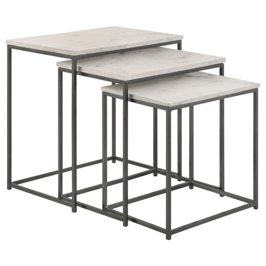 Caine - 3-Piece Nesting Table With Marble Top - White Marble / Gunmetal