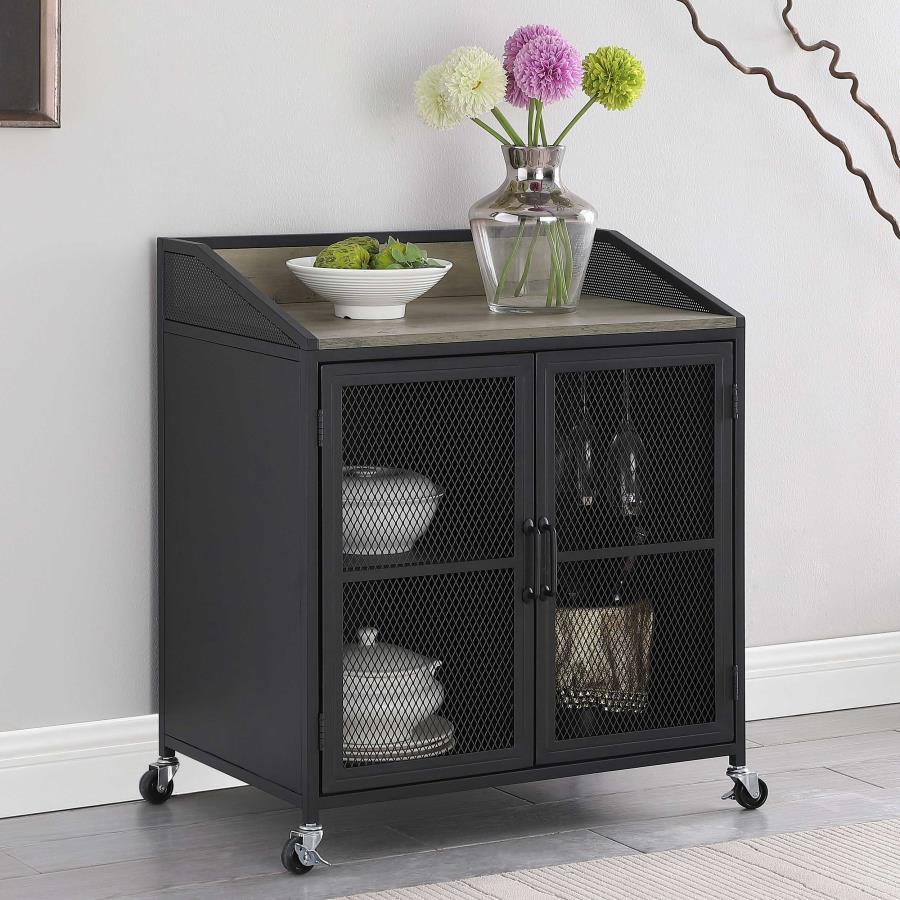 Arlette - Wine Cabinet With Wire Mesh Doors - Grey Wash and Sandy Black