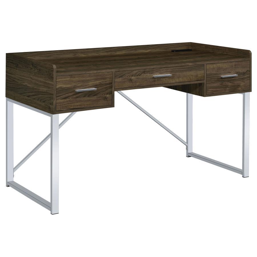 Angelica - 3-Drawer Writing Desk - Walnut and Chrome