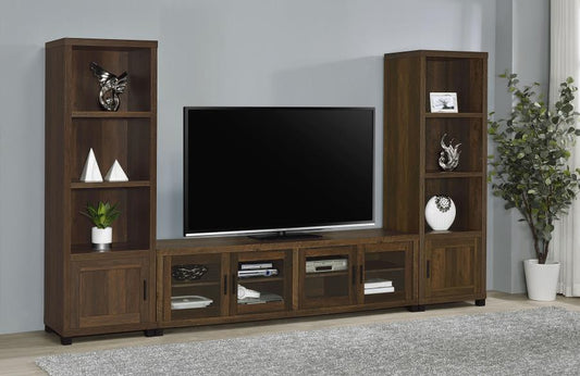 Sachin - 3-Piece Entertainment Center With 79" TV Stand - Dark Pine
