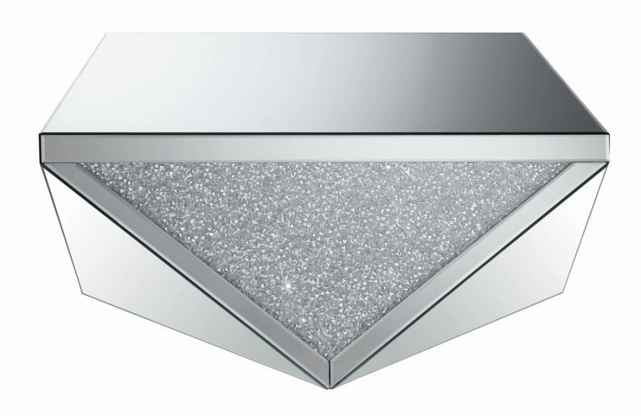 Amore - Square Coffee Table With Triangle Detailing - Silver and Clear Mirror