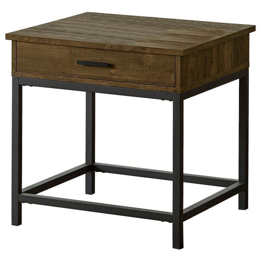 Byers - Square 1-Drawer End Table - Brown Oak and Sandy Black