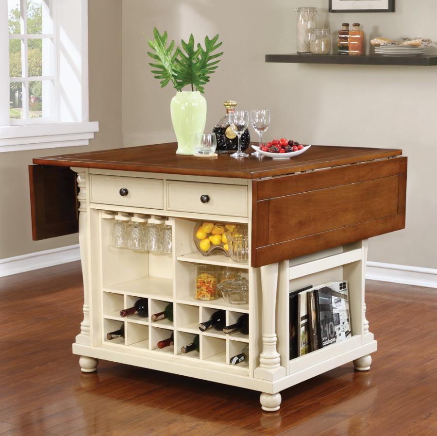 Slater - 2-Drawer Kitchen Island With Drop Leaves - Brown and Buttermilk