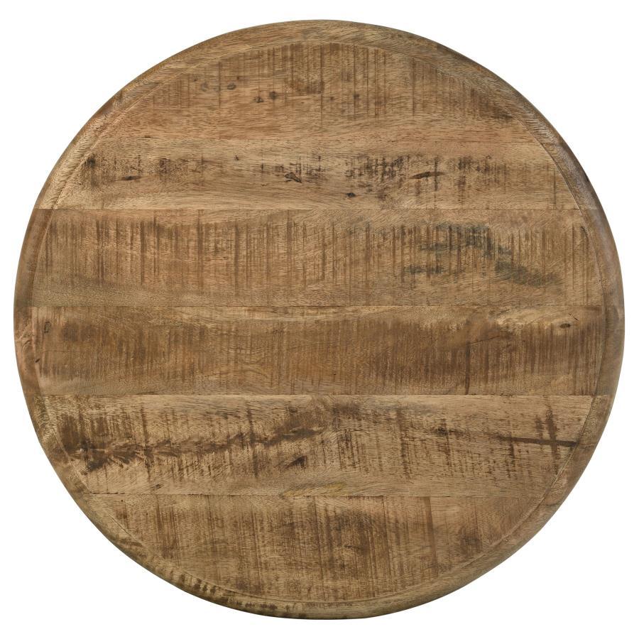 Matyas - Round Accent Table With Natural Top and Blue Distressed Base