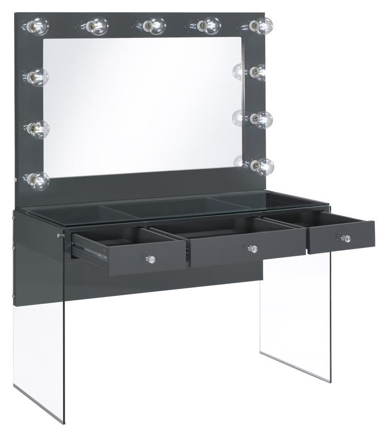 Afshan - 3-Drawer Vanity Desk With Lighting Mirror - Grey High Gloss
