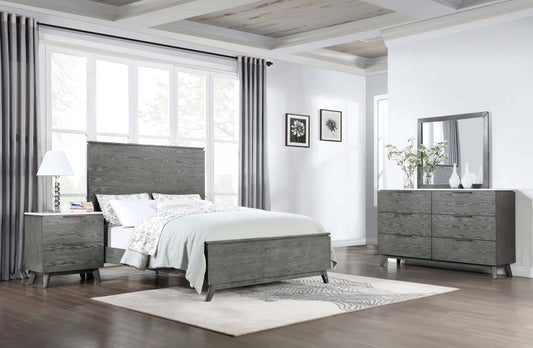 Nathan - 4-Piece Eastern King Bedroom Set - White Marble and Grey