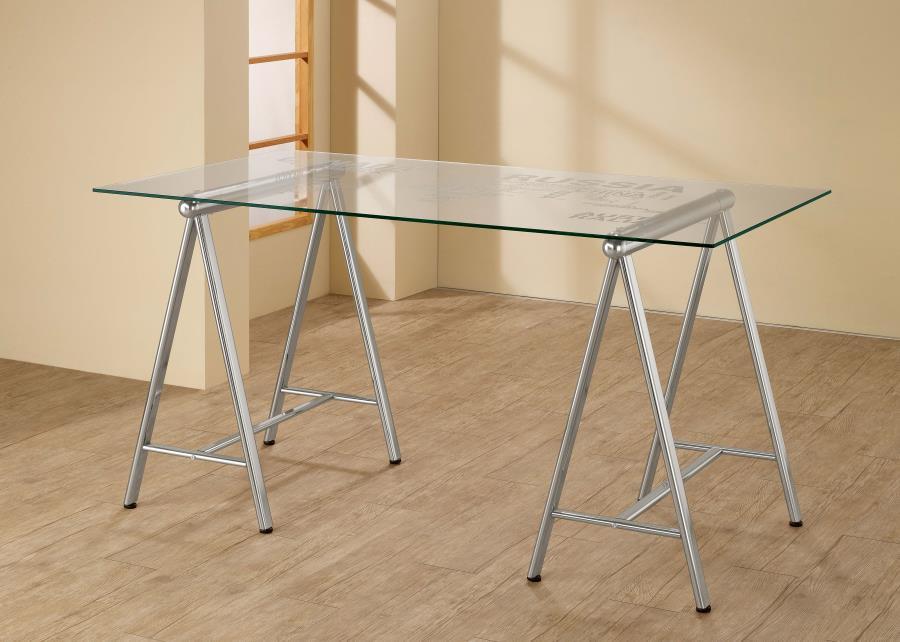Patton - World Map Writing Desk - Nickel and Printed Clear