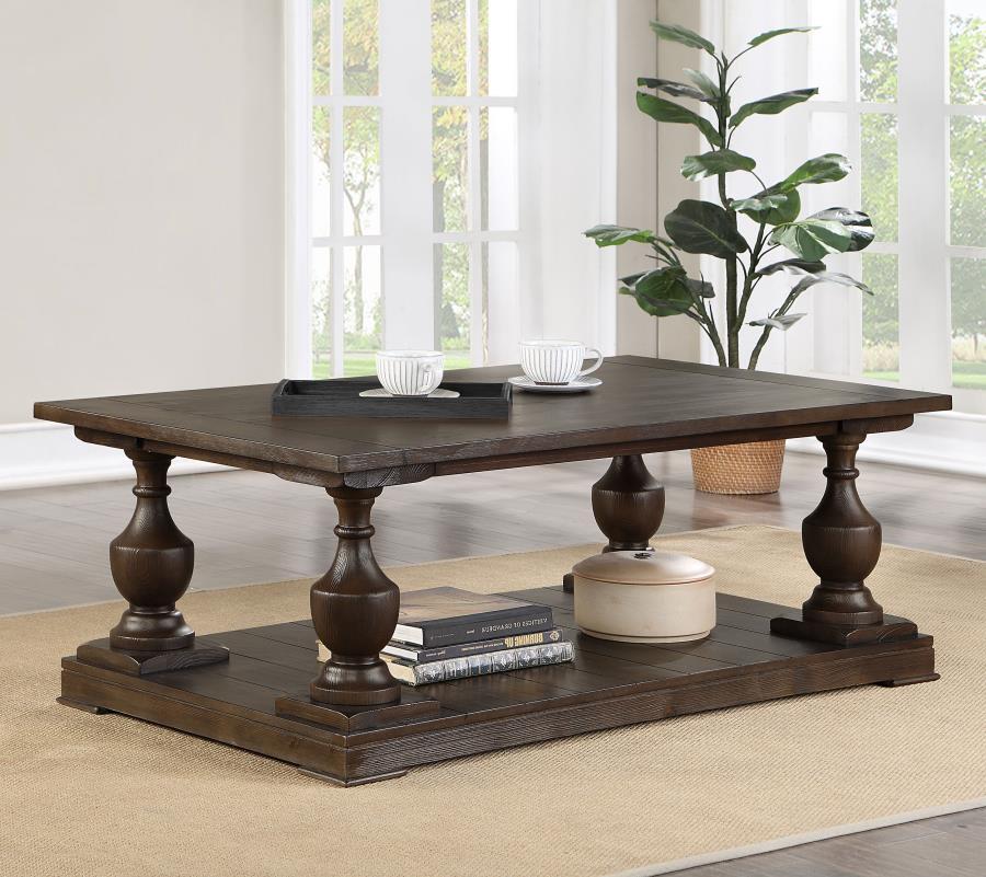 Walden - Rectangular Coffee Table With Turned Legs and Floor Shelf - Coffee