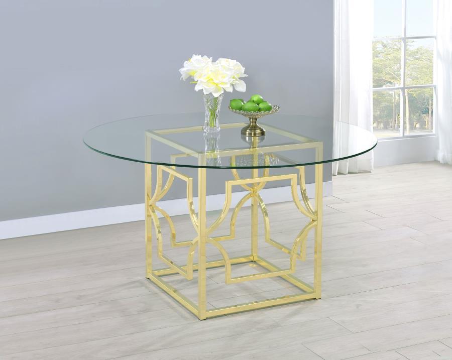 Starlight - Round Glass Top Dining Table - Clear And Brass