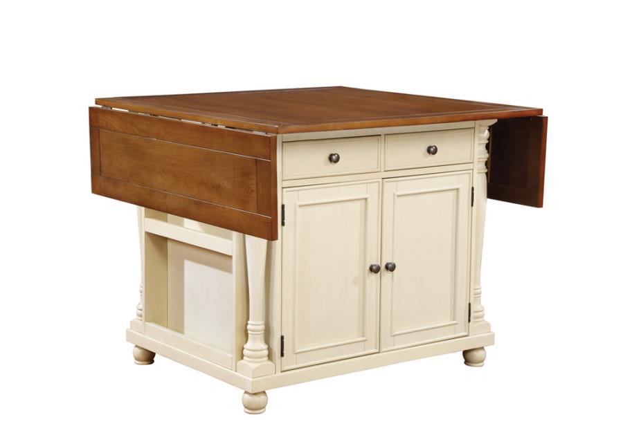 Slater - 2-Drawer Kitchen Island With Drop Leaves - Brown and Buttermilk