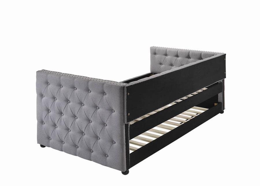 Mockern - Tufted Upholstered Daybed With Trundle - Grey