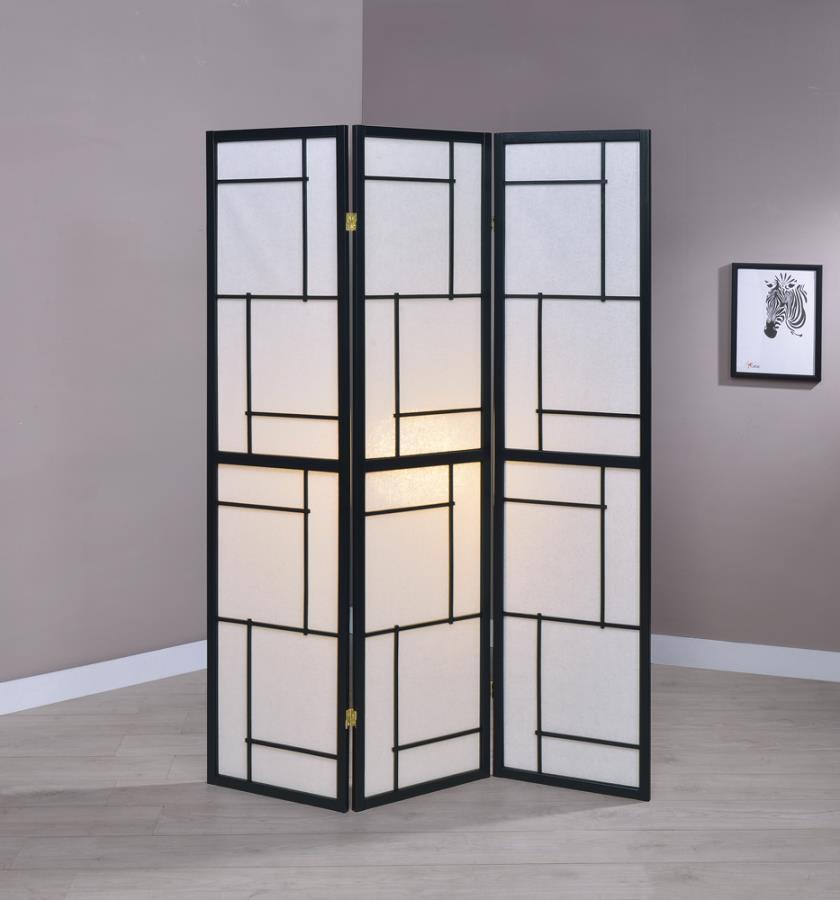 Damis - 3-Panel Folding Floor Screen - Black and White