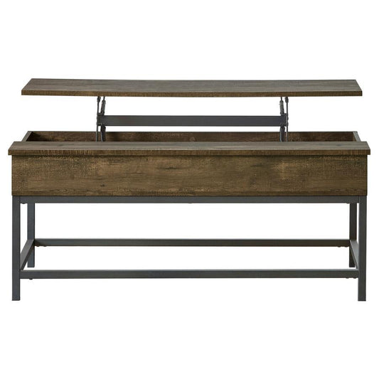 Byers - Black Coffee Table With Hidden Storage - Brown Oak and Sandy Black