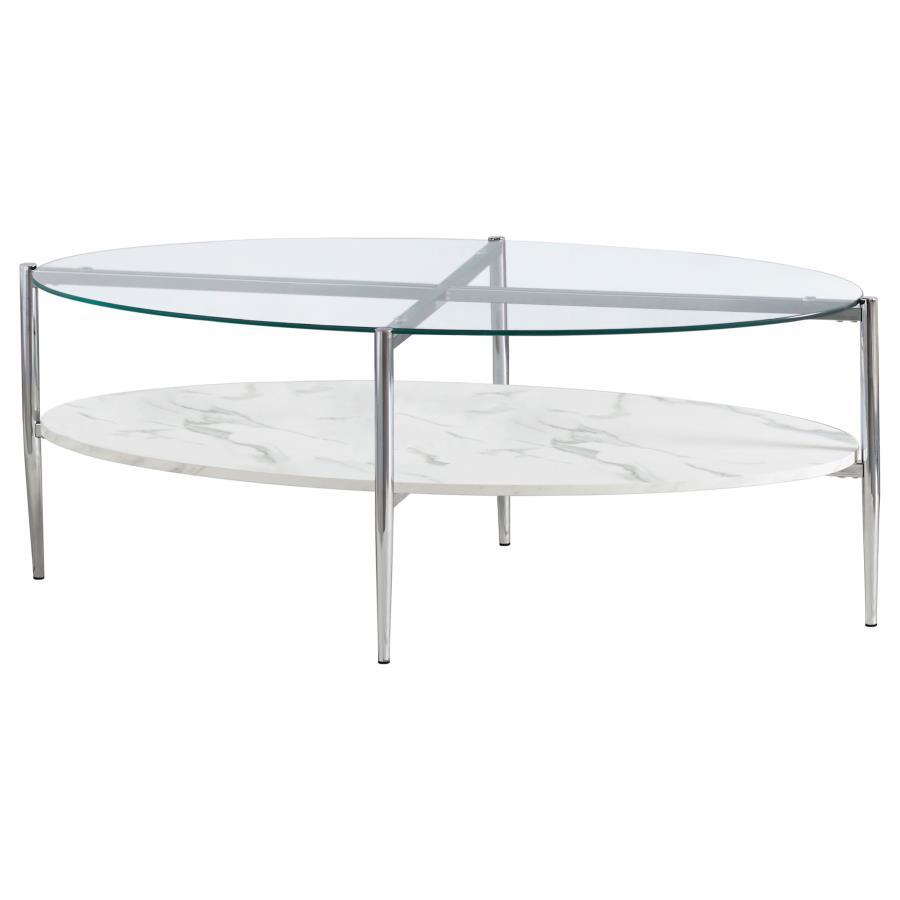 Cadee - Round Glass Top Coffee Table - White and Chrome