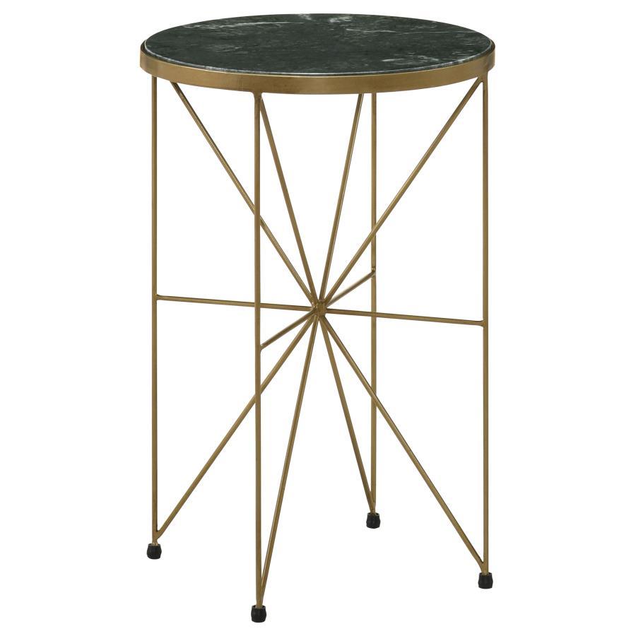 Eliska - Round Accent Table With Marble Top Green and Antique Gold