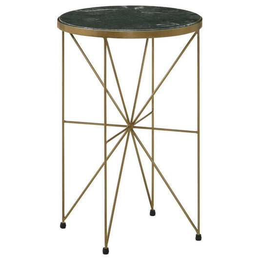 Eliska - Round Accent Table With Marble Top Green and Antique Gold