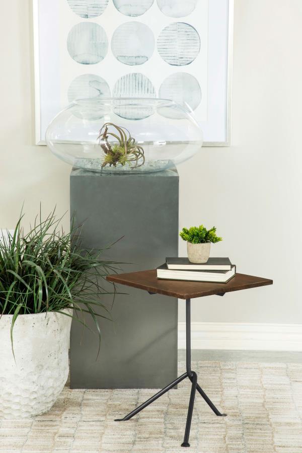 Heitor - Square Accent Table With Tripod Legs - Dark Brown and Gunmetal