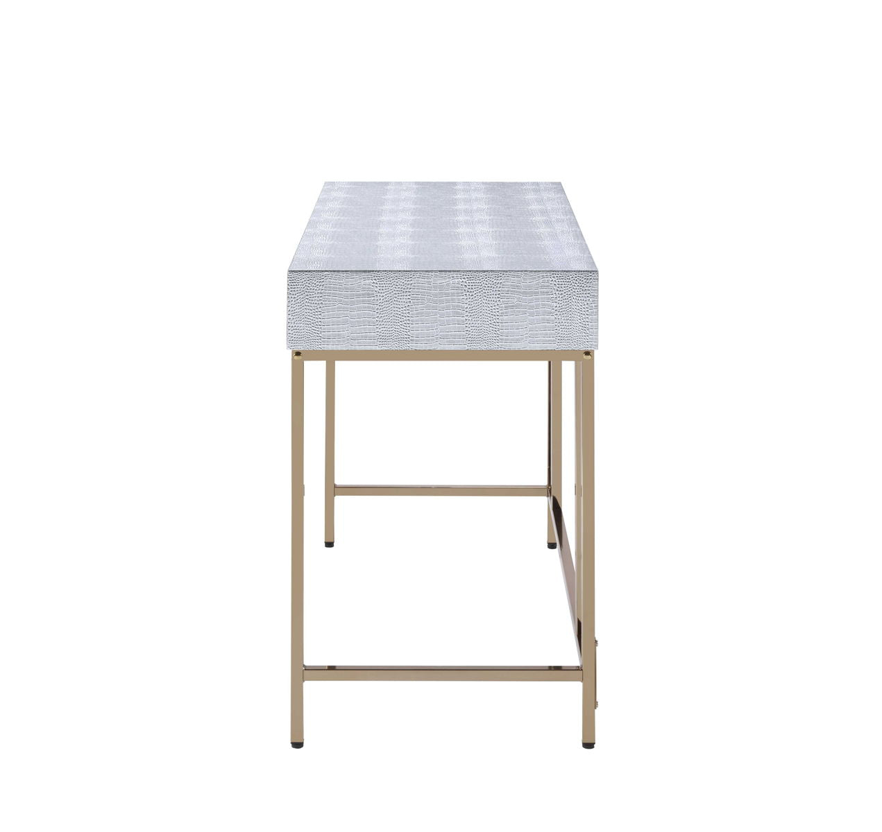 Piety - Vanity Desk - Silver PU & Champagne Finish