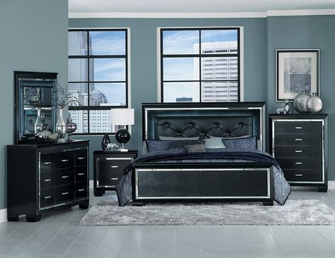 1916 Allura Collection Bedroom Set 5 Piece (Bedframe, Dresser, Mirror, Chest, Nightstand)