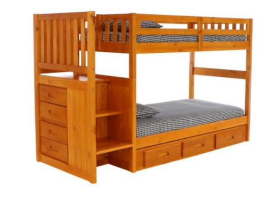 Twin/Twin Staircase Bunk Bed with 3 Drawers Honey