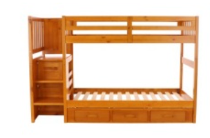 Twin/Twin Staircase Bunk Bed with 3 Drawers Honey