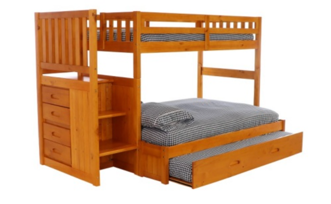 Twin/Full Staircase Bunk Bed with 3 Drawers Honey