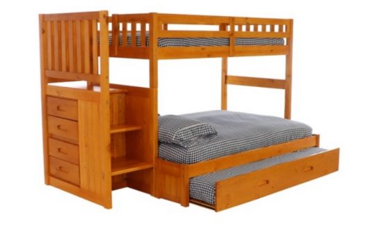 Twin/Full Staircase Bunk Bed with 3 Drawers Honey