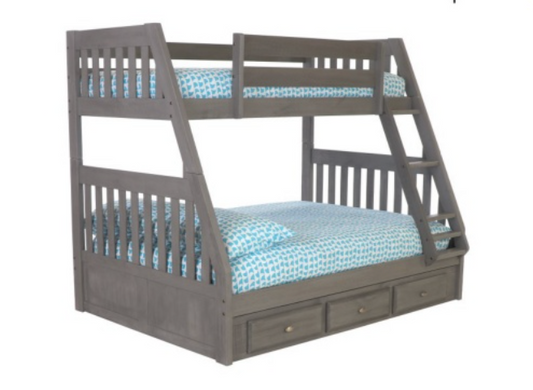Twin/Full Bunk Bed Charcoal W/ 3 Drawer Underbed Storage