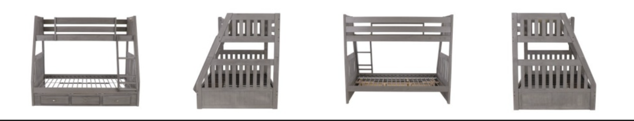 Twin/Full Bunk Bed Charcoal W/ 3 Drawer Underbed Storage