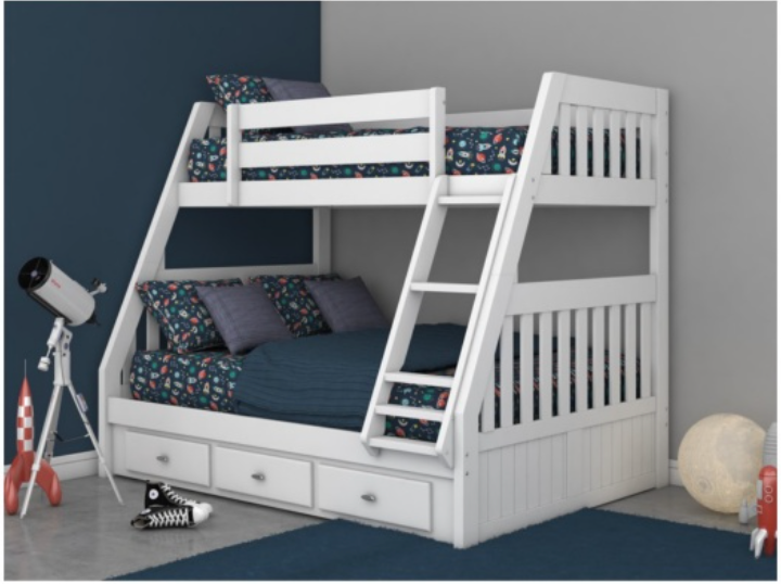 T/F Staircase Bunk Bed w/ 3 Drawers White (Brushed Nickel Handles)