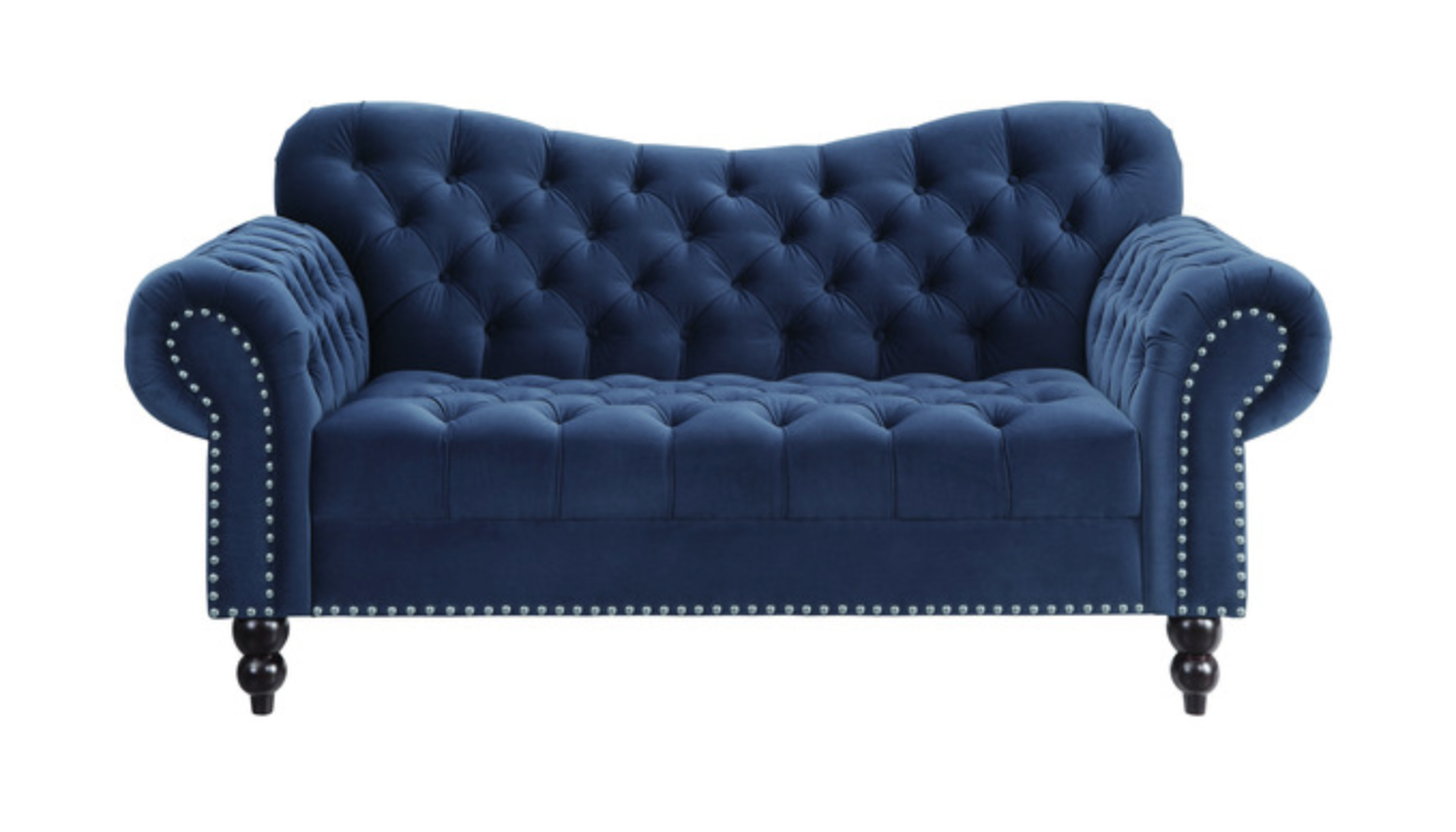 9330BU Rosalie Collection Blue Velvet Sofa & Loveseat Set 2 Piece Set
