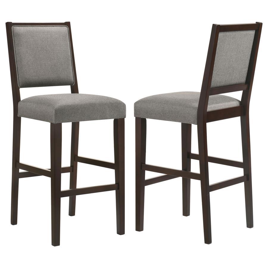 Bedford - Upholstered Open Back Bar Stools With Footrest (Set of 2) - Grey and Espresso
