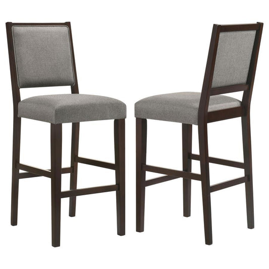 Bedford - Upholstered Open Back Bar Stools With Footrest (Set of 2) - Grey and Espresso