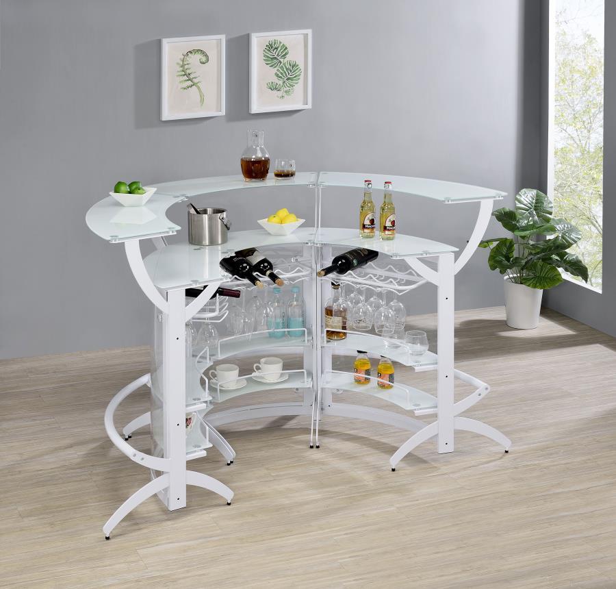 Dallas - 2-Shelf Curved Home Bar (Set Of 3) - White And Frosted Glass