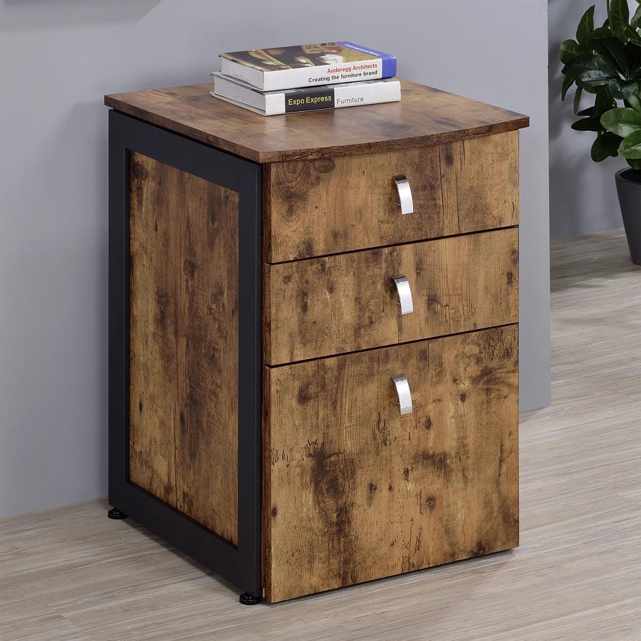 Estrella - 3-Drawer File Cabinet - Antique Nutmeg and Gunmetal