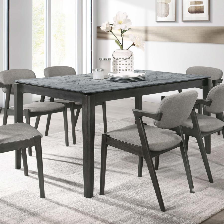 Stevie - Rectangular Faux Marble Top Dining Table - Grey and Black