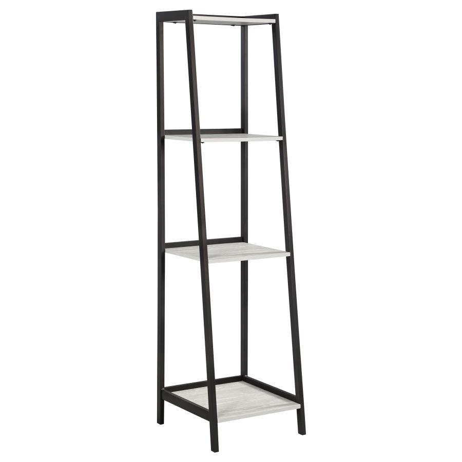 Pinckard - 4-Shelf Ladder Bookcase - Grey Stone and Black