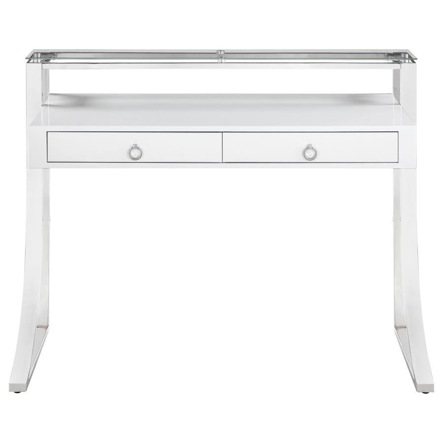 Gemma - 2-Drawer Writing Desk - Glossy White and Chrome