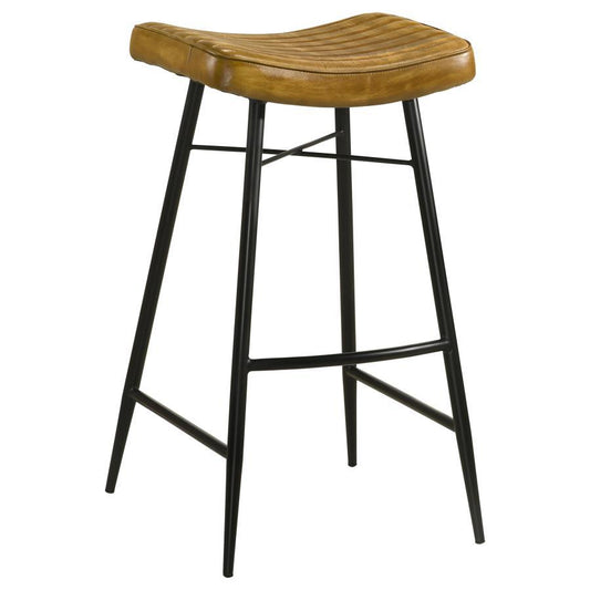 Bayu - Leather Upholstered Saddle Seat Backless Bar Stool (Set of 2) - Antique Camel and Black