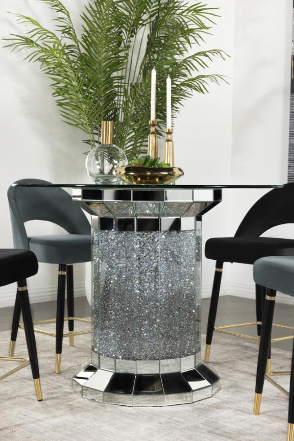 Ellie - Pedestal Round Glass Top Counter Height Table - Mirror